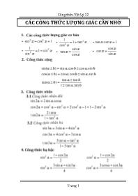 Công thức Vật lý 12 - Các công thức lượng giác cần nhớ